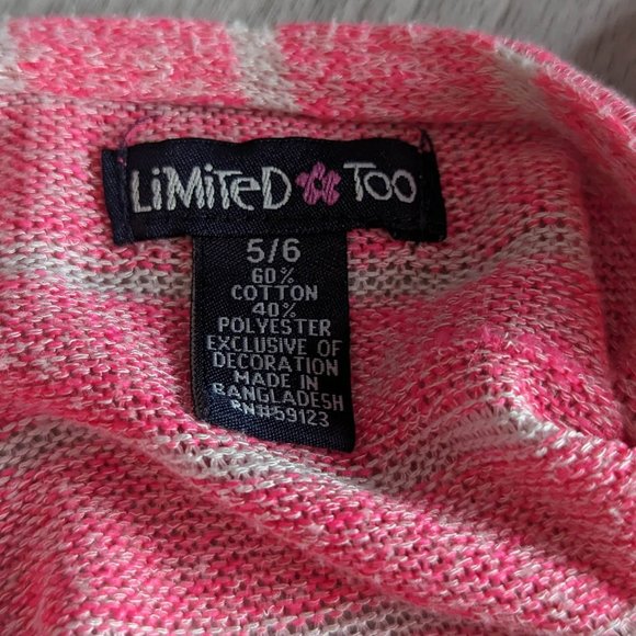 Limited Too Pink & White Striped Open Front Cardigan Size 5/6 - Picture 6 of 6
